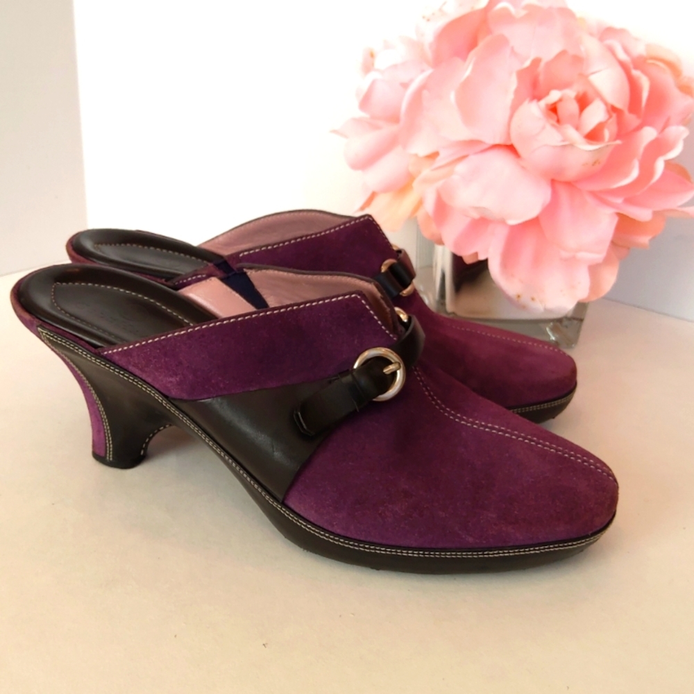 Cole Haan purple suede heeled mules